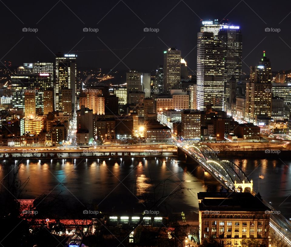 Pittsburgh PA skyline at night