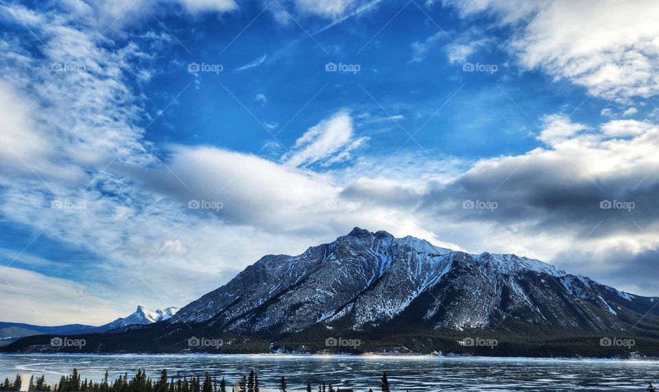 Frozen turquoise Lake water