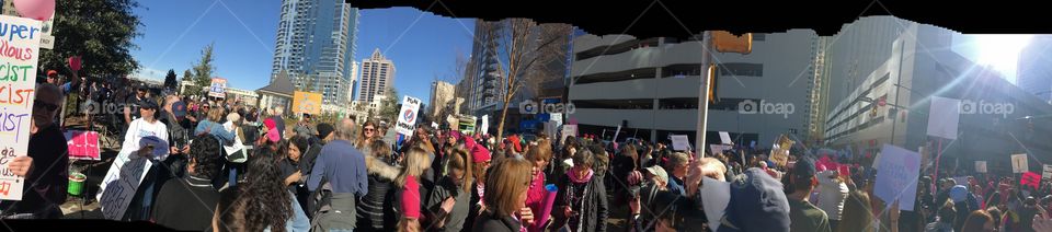 Women’s March, Jan 21, 2018,Not my president, Charlotte NC, protest, people, Voice, Donald Trump, not my president, unqualified POTUS, Equality, outrage, Personal power, take a stand, progressive, Panoramic, uptown, city, Take to the streets, signs