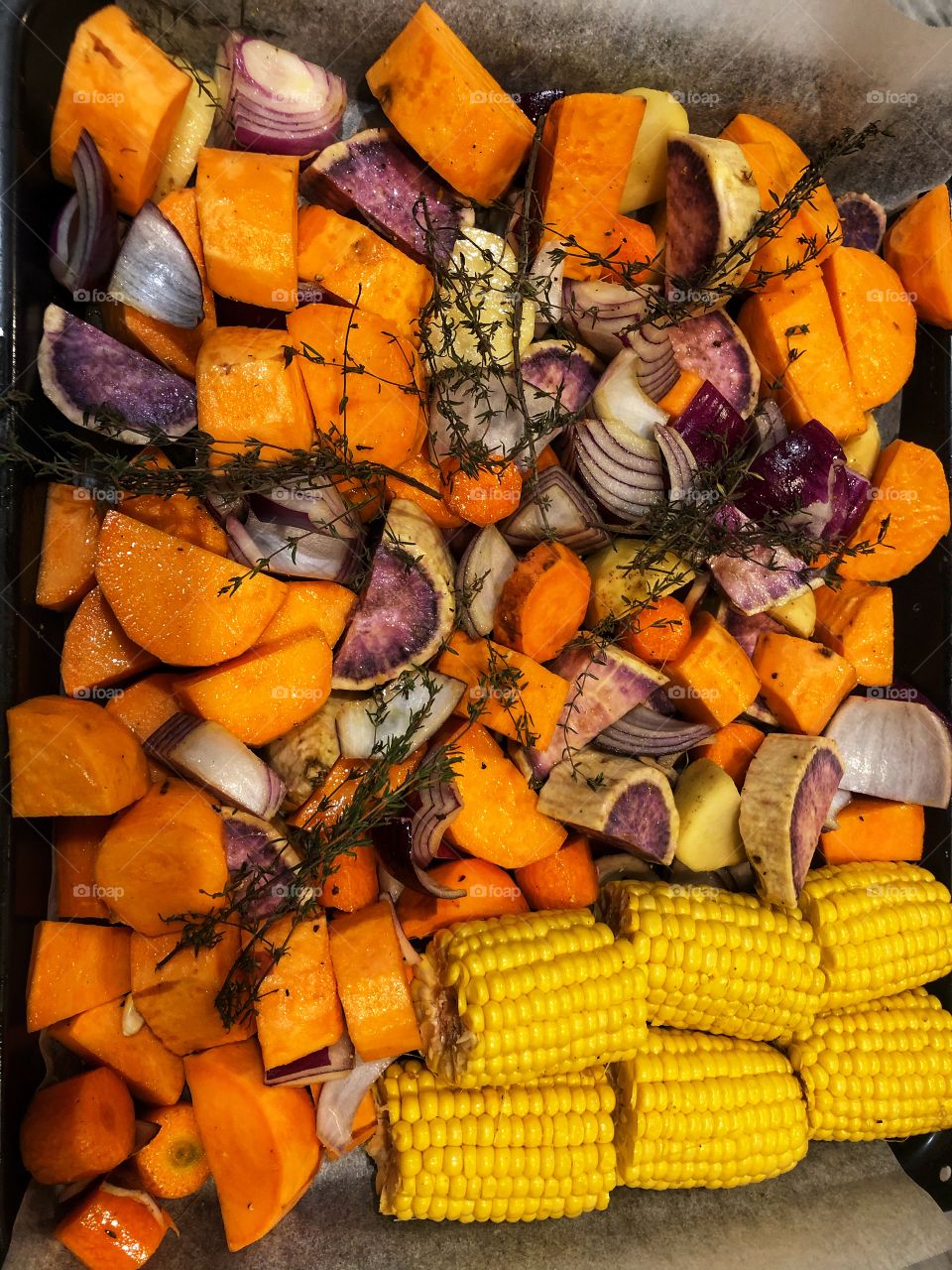 Colourful roasted vegetables 