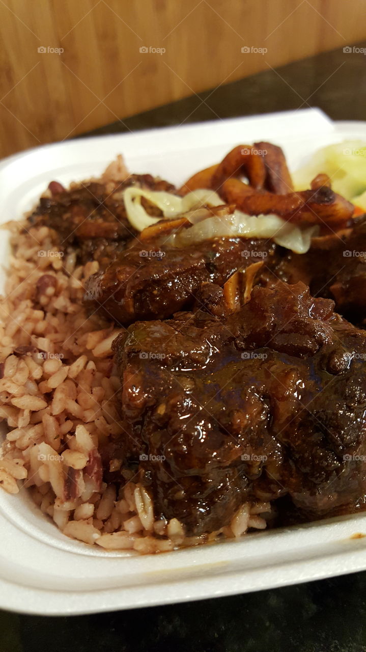 Oxtail, Rice and Peas, Jamican food