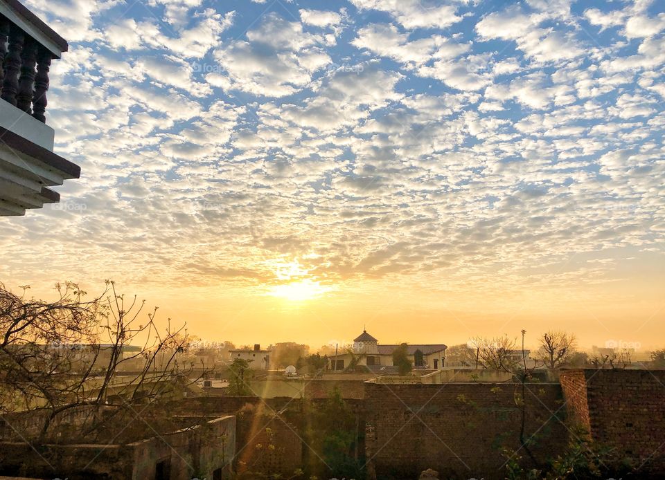 Beautiful blue and white sky with rising sun in the morning...what a scene to start a day!!😊