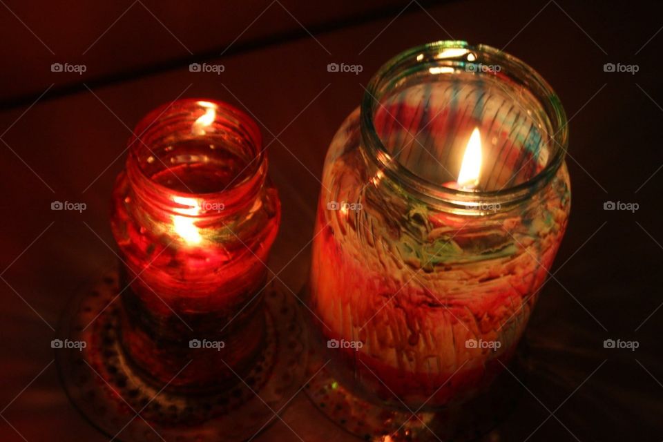 lume di candele . Hand painted , glass jar.
