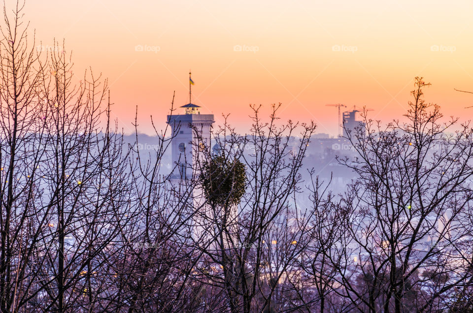 Lviv cityscape during the sunset