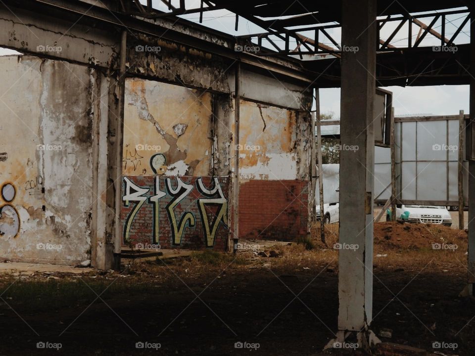 An abandoned gas station.