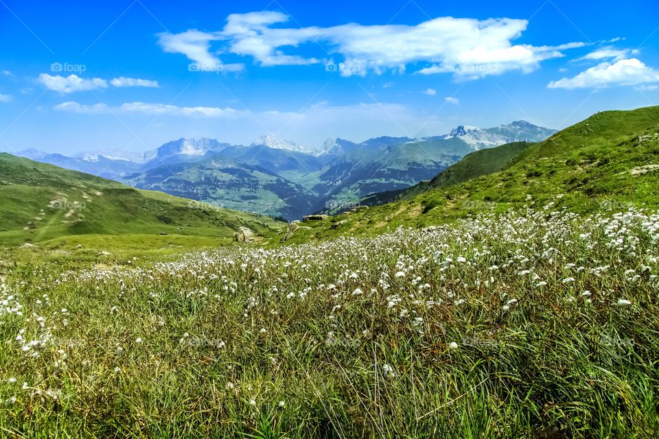 View from the mountains of the Engadin on a hiking tour, Switzerland