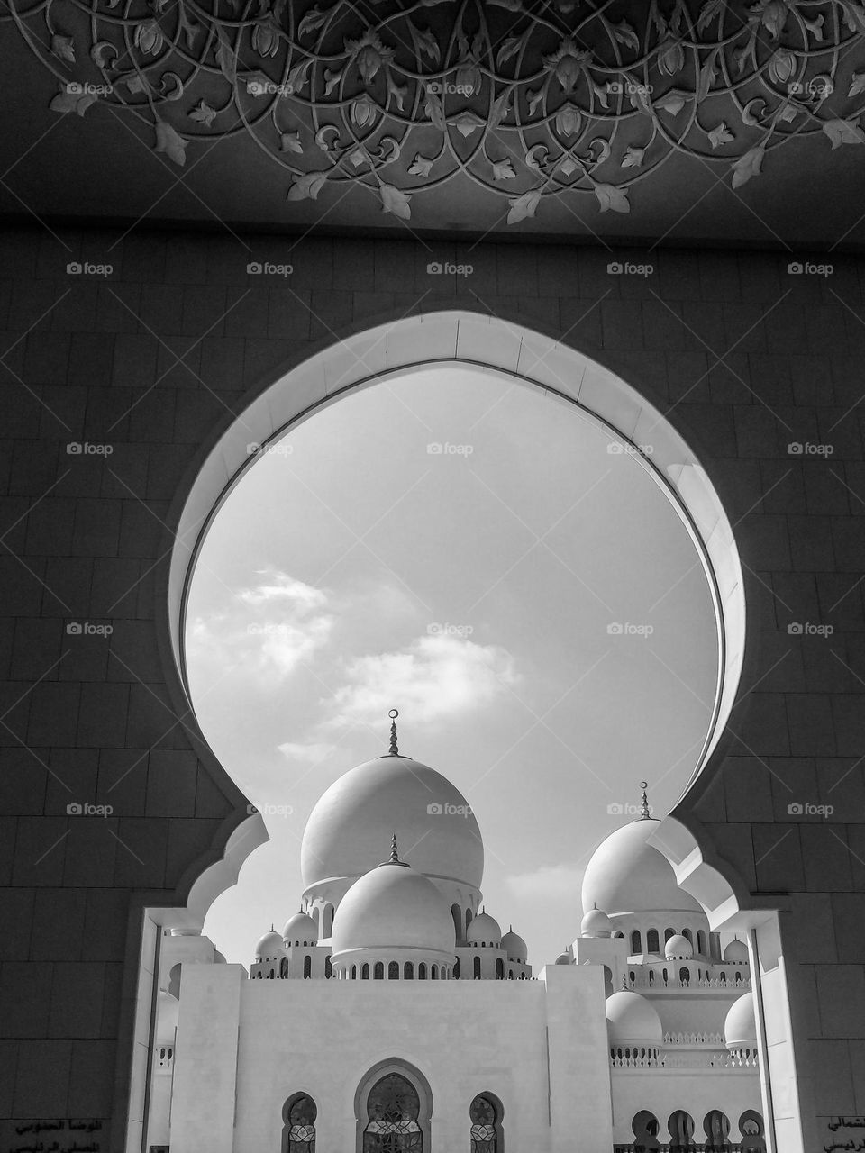 Urban architecture black and white photo. church and arch