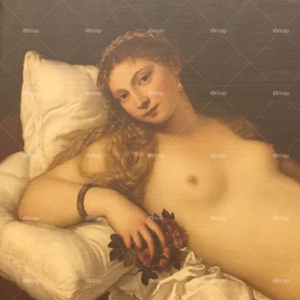 Venere di Urbino, Tiziano, olio su tela, particolare 