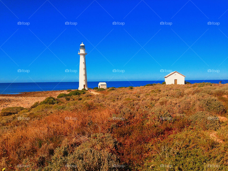 White lighthouse in south Australia on the edge of the outback