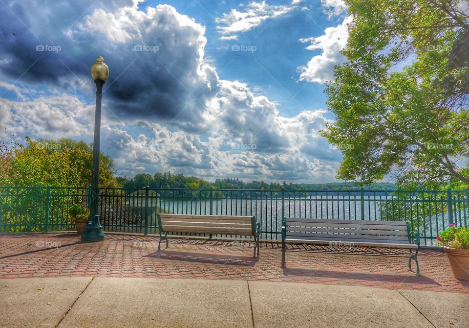 Nature. Park Benches With Two Views