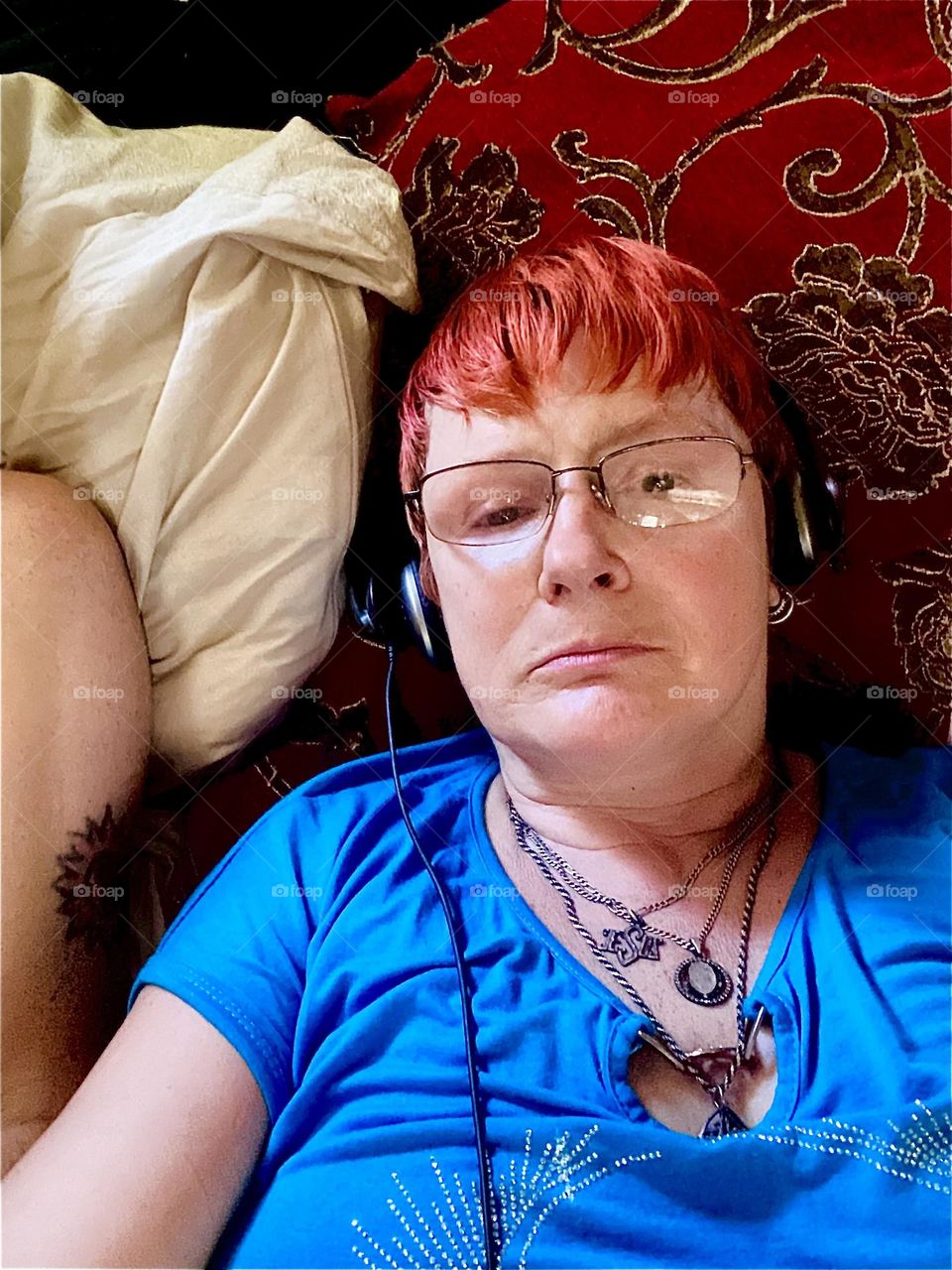 I, “Petra Schiller” a.k.a. “Maxine Firefox” a.k.a. “Maximiliane Feuerfuchs” am lounging on my sofa bed aboard the “Salvation”, our “28 ft 1969 Luhrs” cabin cruiser, the boat we call home and our salvation literally. 2023. Hypnotic Productions
