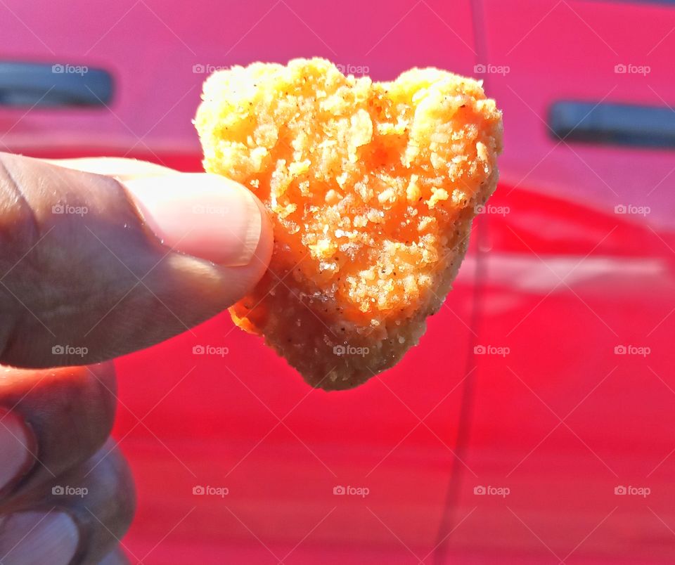 what's for lunch, my heart shaped chicken tender. fast food, lunch, delicious, red, fingers