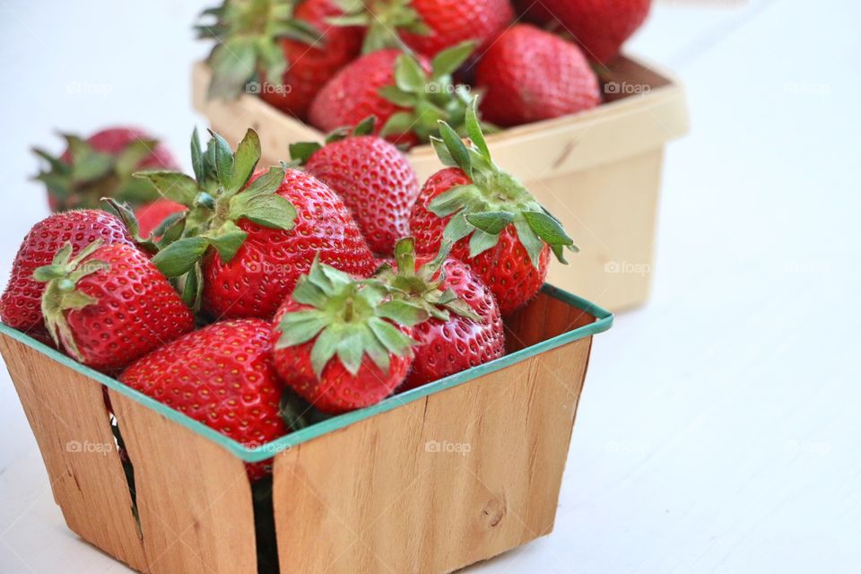 Strawberries on wooden basket