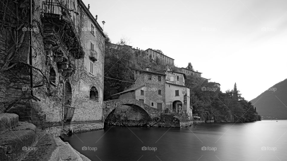 Ancient stone bridge in Nesso on Lake Como, Italy