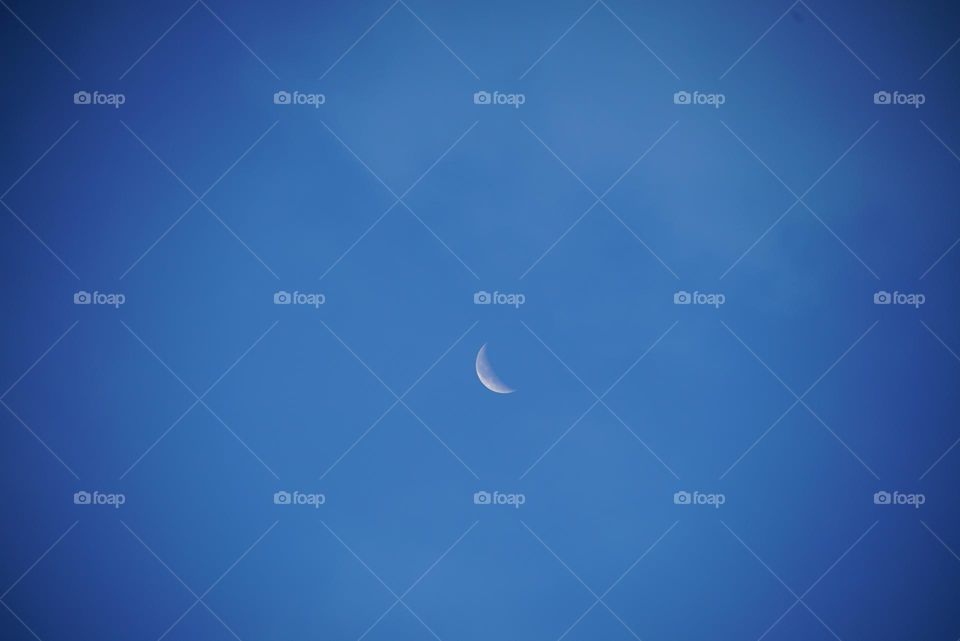 Crescent moon fading away in the morning