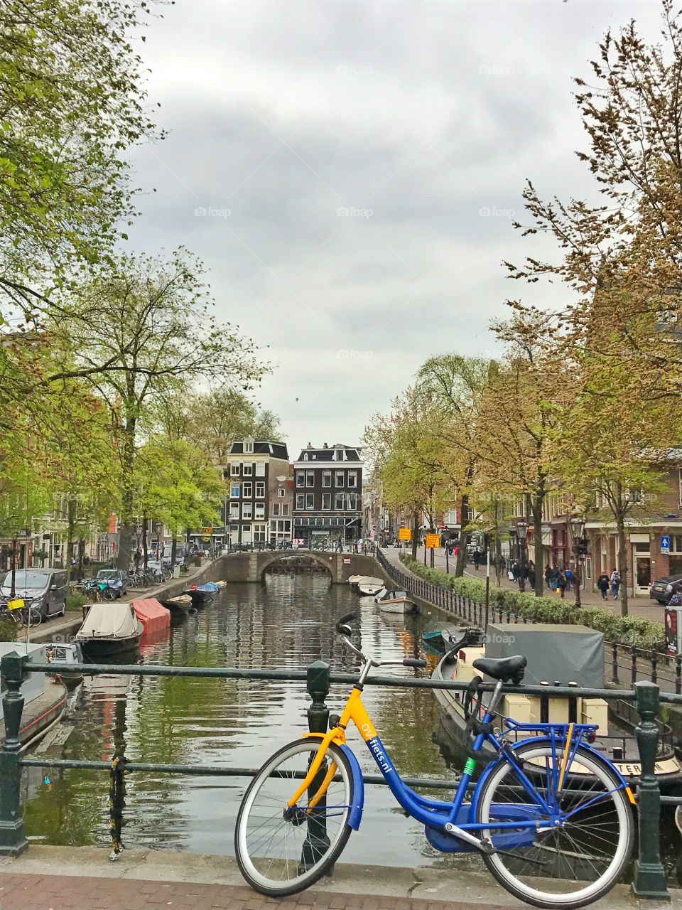 Bicycle along the canal in Amsterdam 