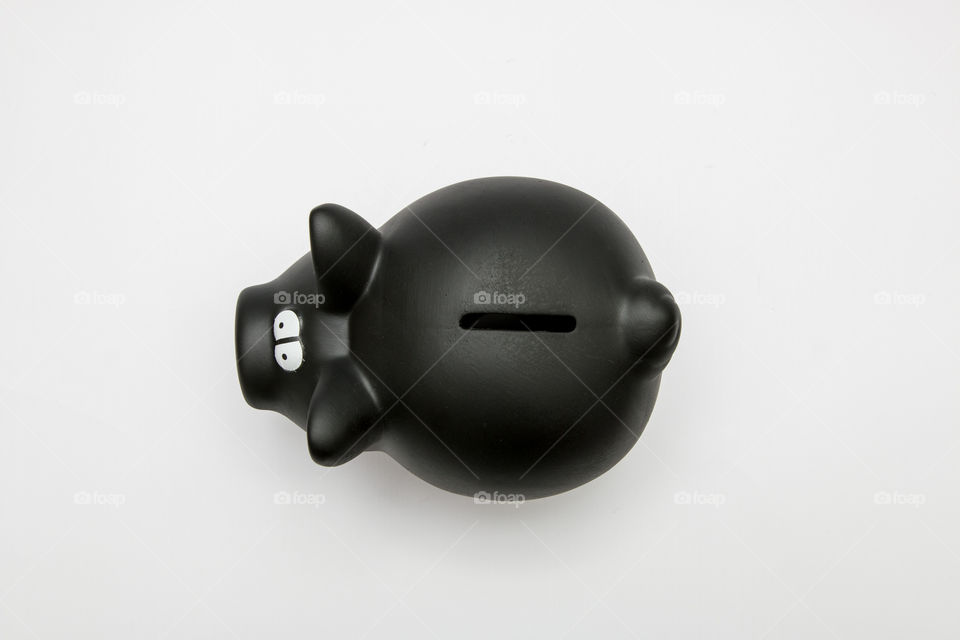 Black Piggy Bank Isolated In White Background
