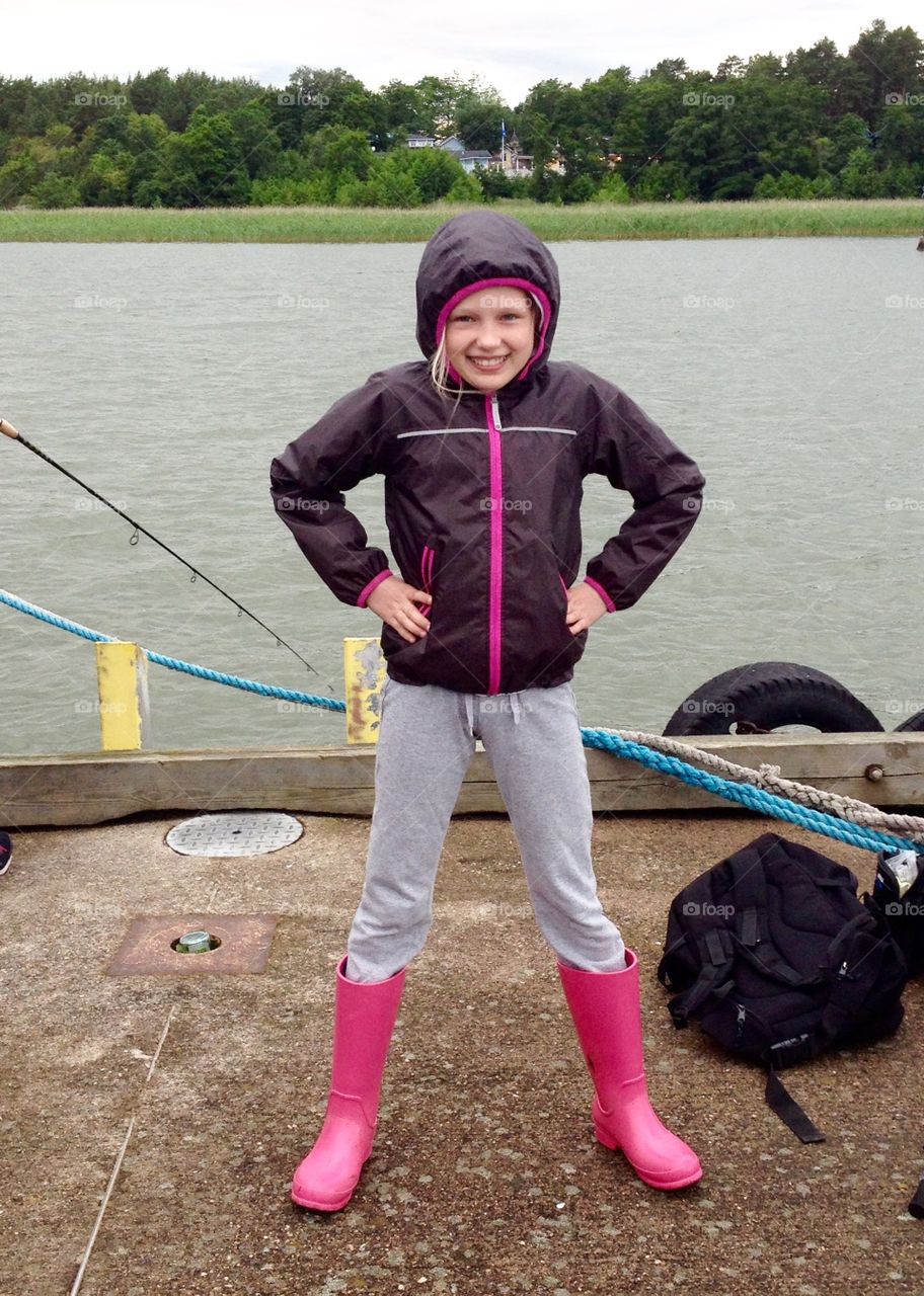 Evening fishing. Summerevening fishing in Finland. Girls summer hobby.