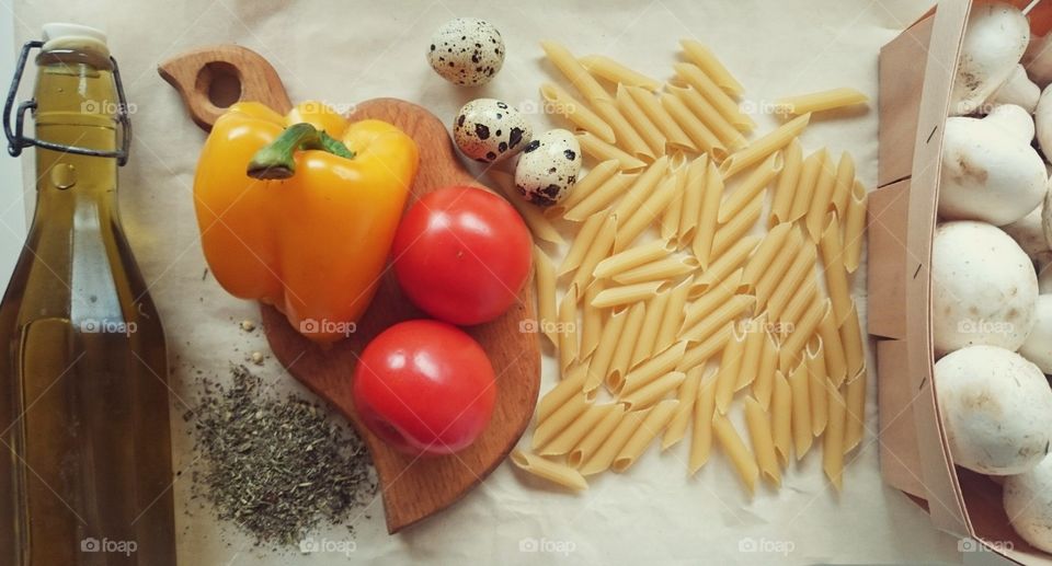 vegetables, pasta, olive oil