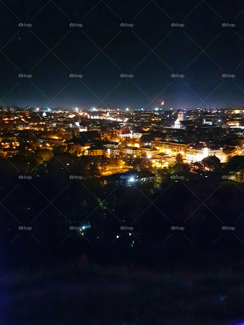The beautiful Vilnius city in the night from above.