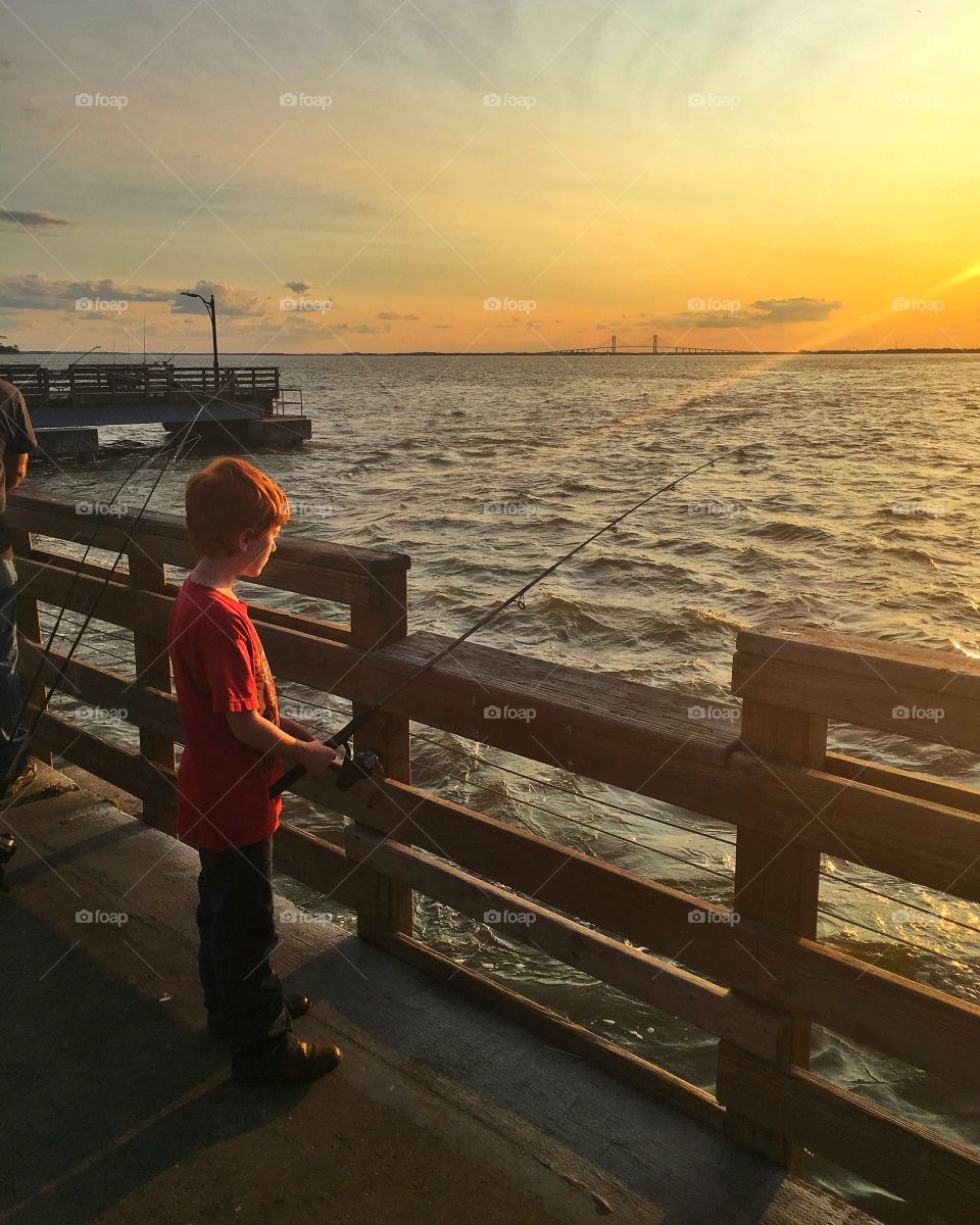 Sunset, Water, People, Sea, Pier