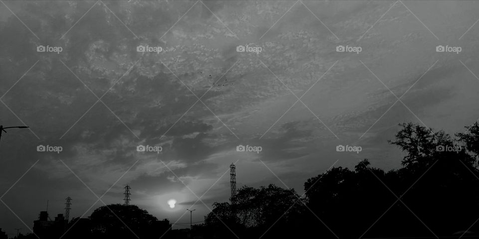 black and white sunset