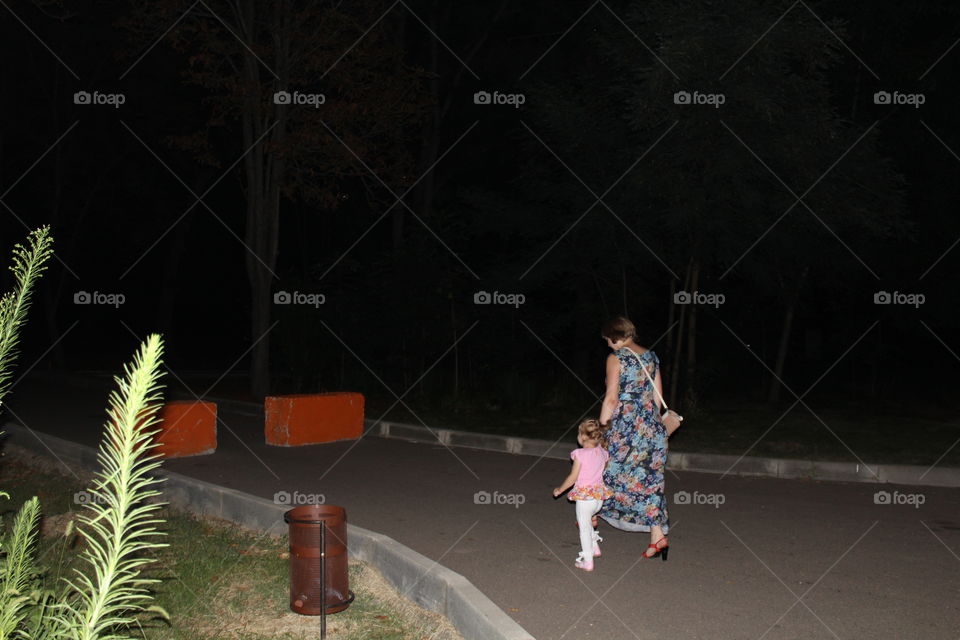 an evening walk with her niece.