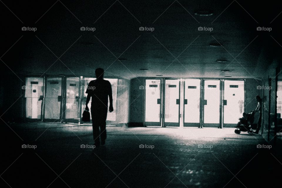 People in the underground tunnel in Moscow, Russia