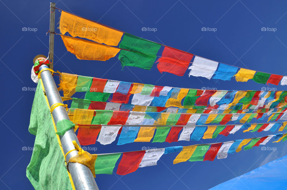 colorful flags in Tibet