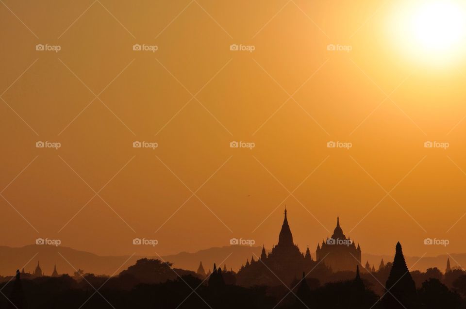 Silhouette of temple in Bagan, Mayanmar