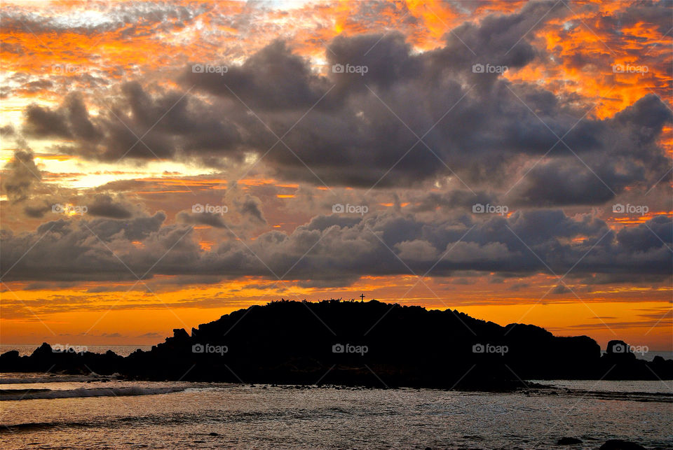 beach ocean red sunset by angelnajera