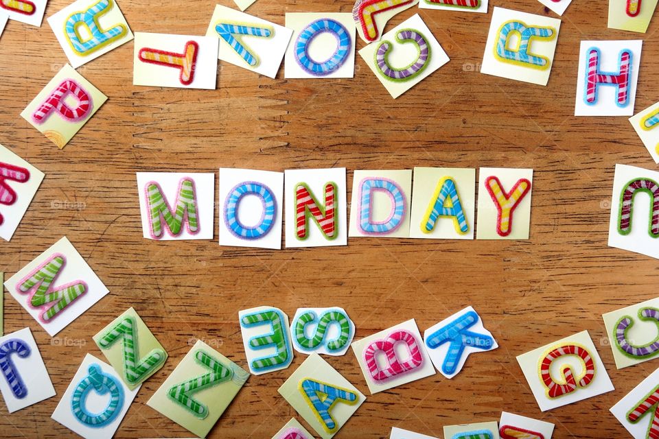 letters spelled as monday. colorful letters spelled as monday