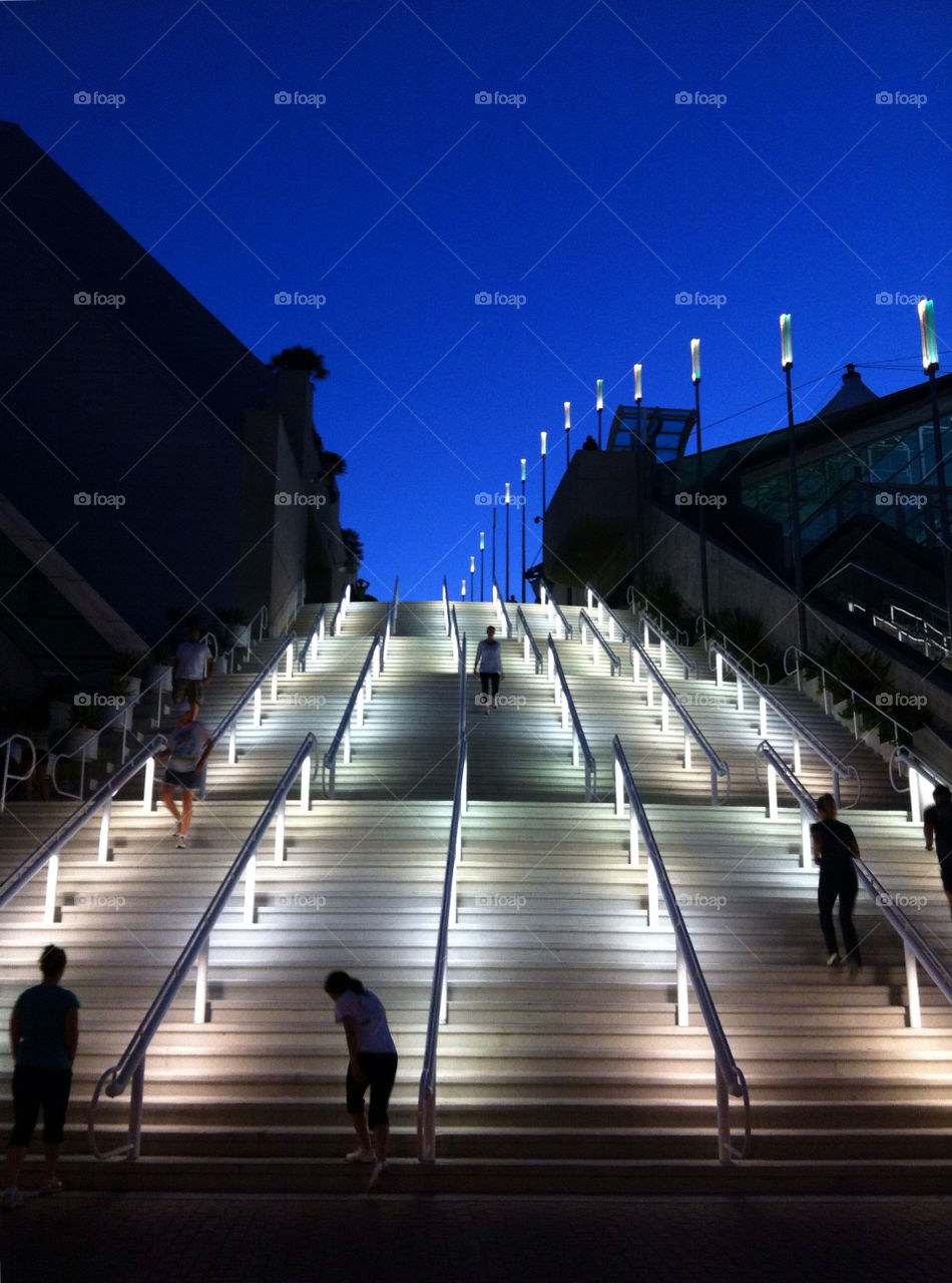 blue lights evening stairs by darrellalonzi