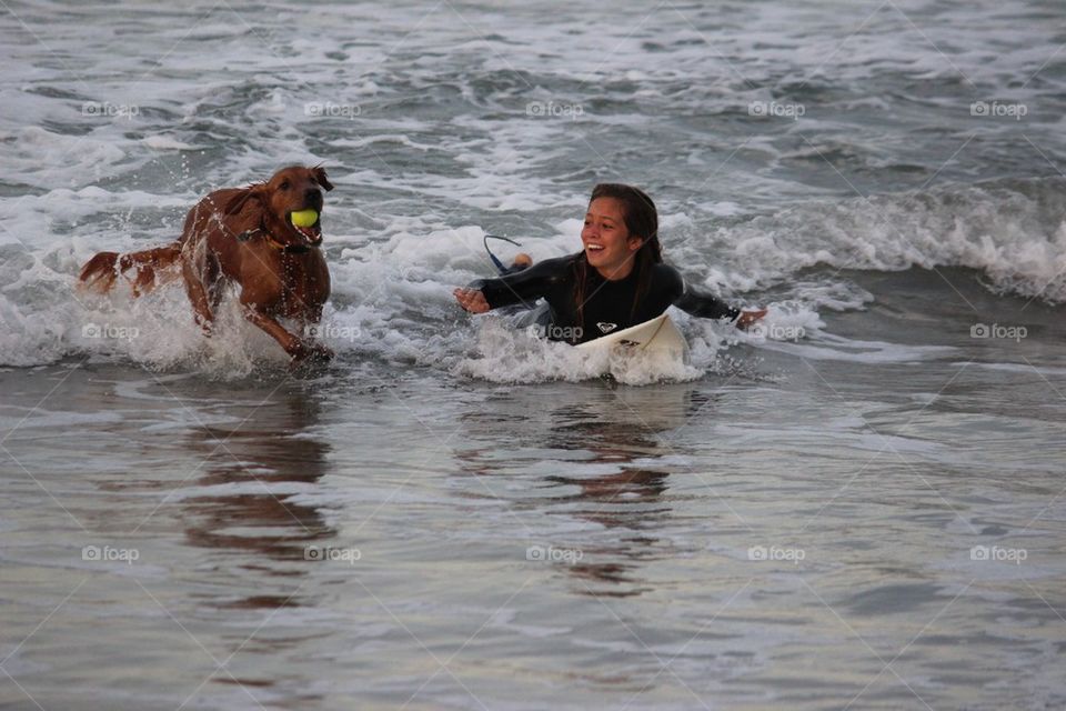 Surfer girl and her best friend