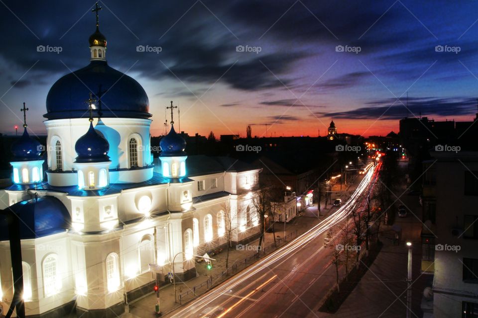 beautiful city with colourful sky