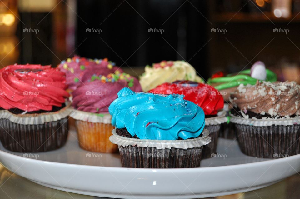 bright colorful cupcakes in British museum cafe in London