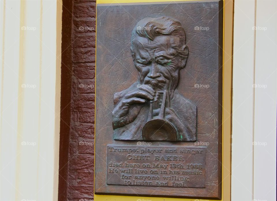 Memorial Plague of  Jazz Hall of Fame Trumpeter Chet Baker in Amsterdam.