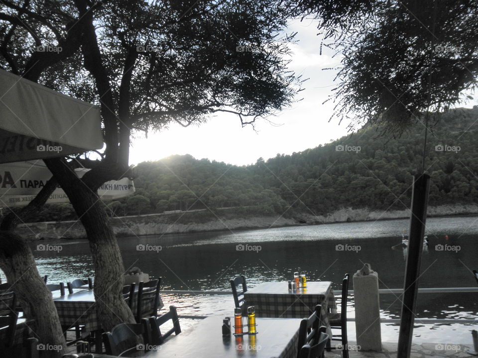 Beach restaurant evening