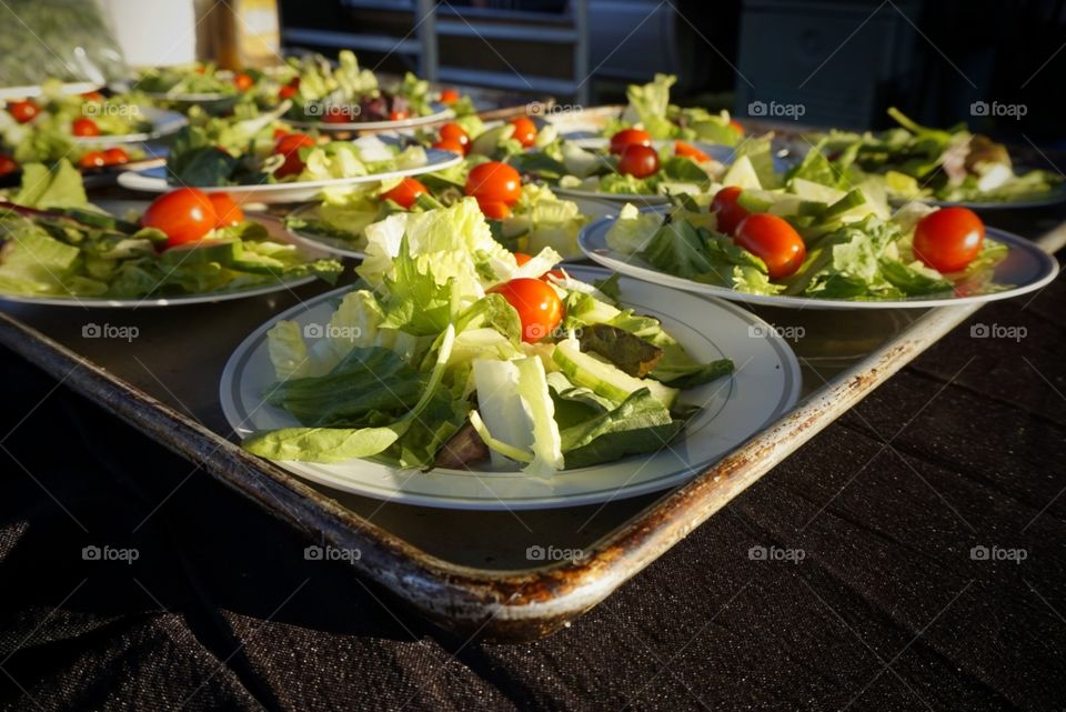 Salads on a tray