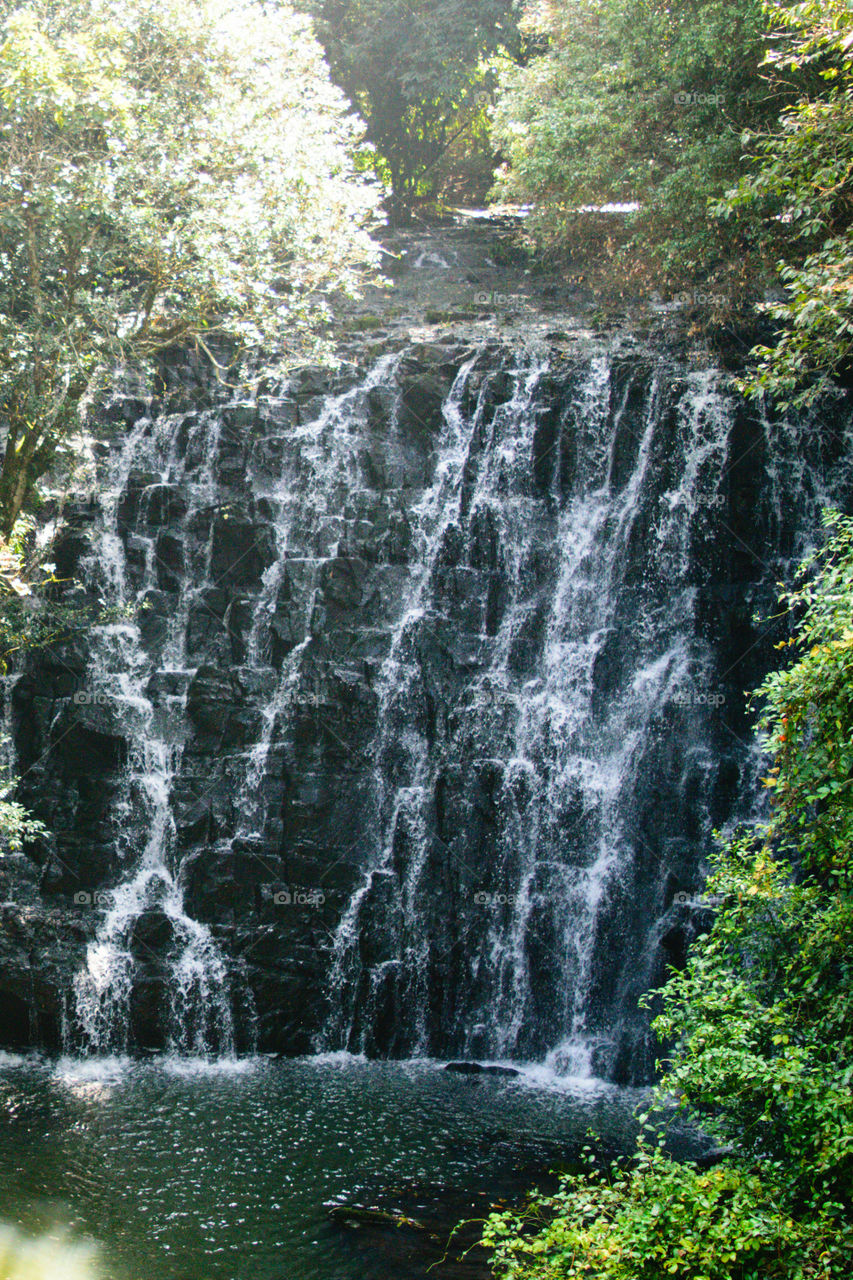Waterfall or water cascade. Streams falling down from mountain rocks. Natural seasonal travel outdoor background. "Kaipholangso" Waterfall, Assam India