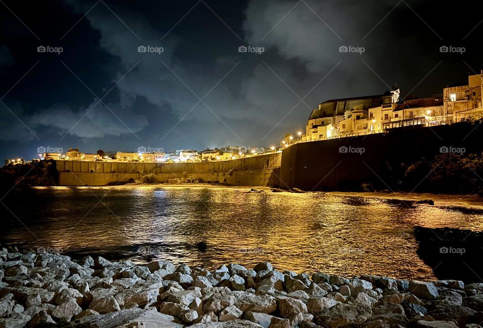 Castellammare del Golfo at night from the beach.