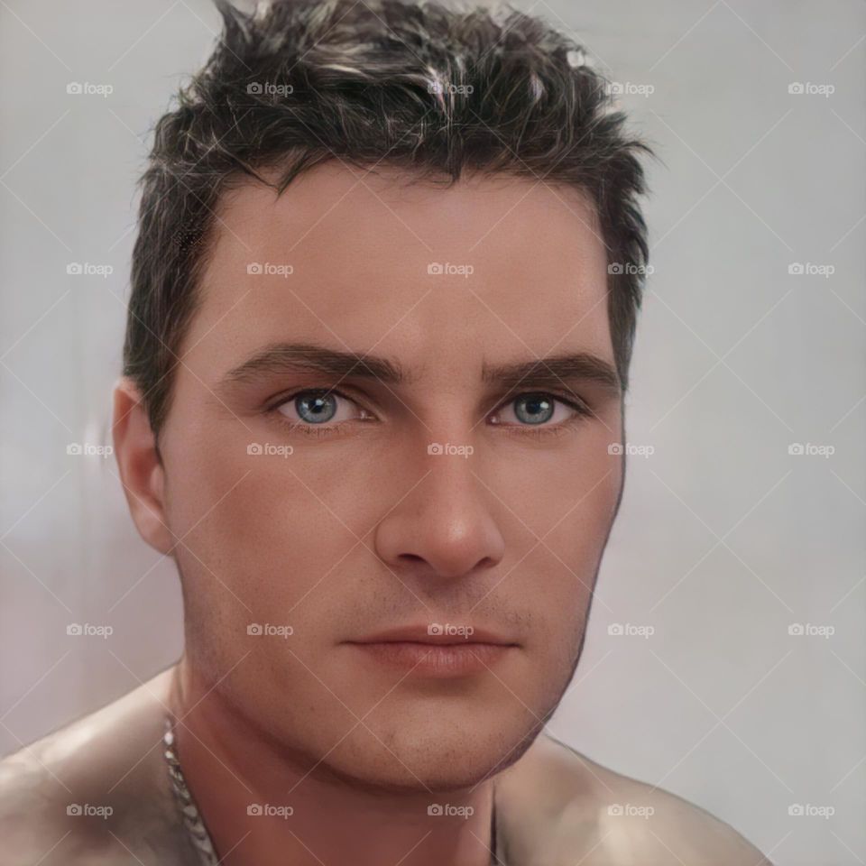 A hand-drawn portrait of a handsome man, a model guy