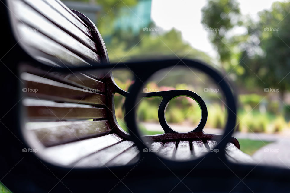 Bench in the park photographed from different perspective