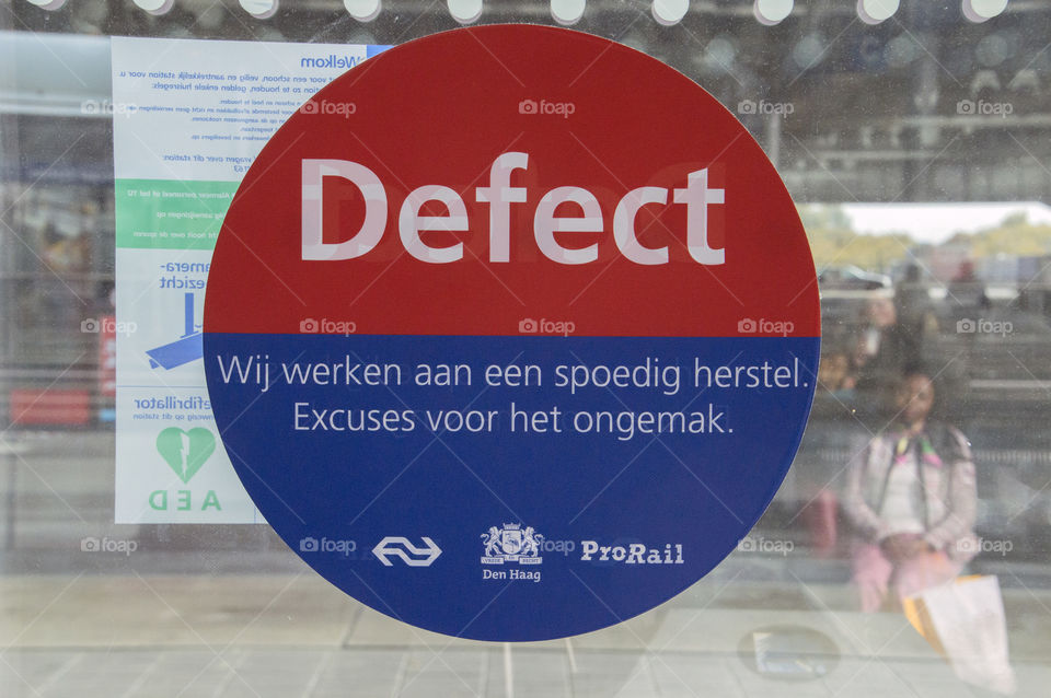 A Defect Sticker ON A Glass Door At The Central Station The Netherlands 2018