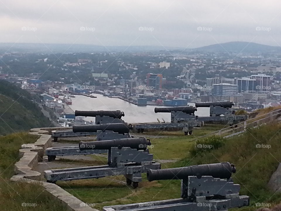 Cannons protecting the Narrows. This photo was taken on Signal Hill, St. John's NL.