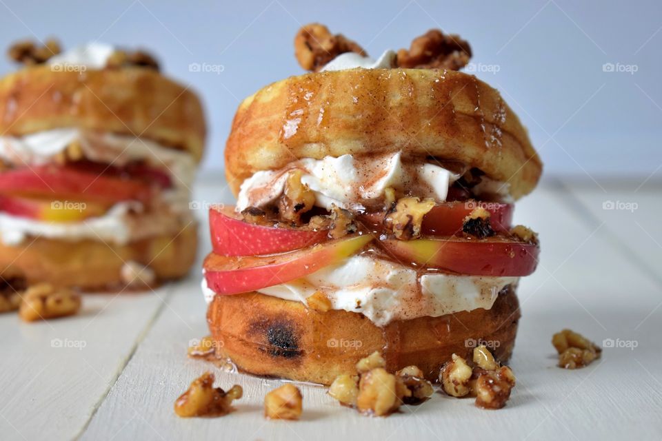 Maple Cinnamon Cream cheese Apple caramel Belgium Waffle Sandwich