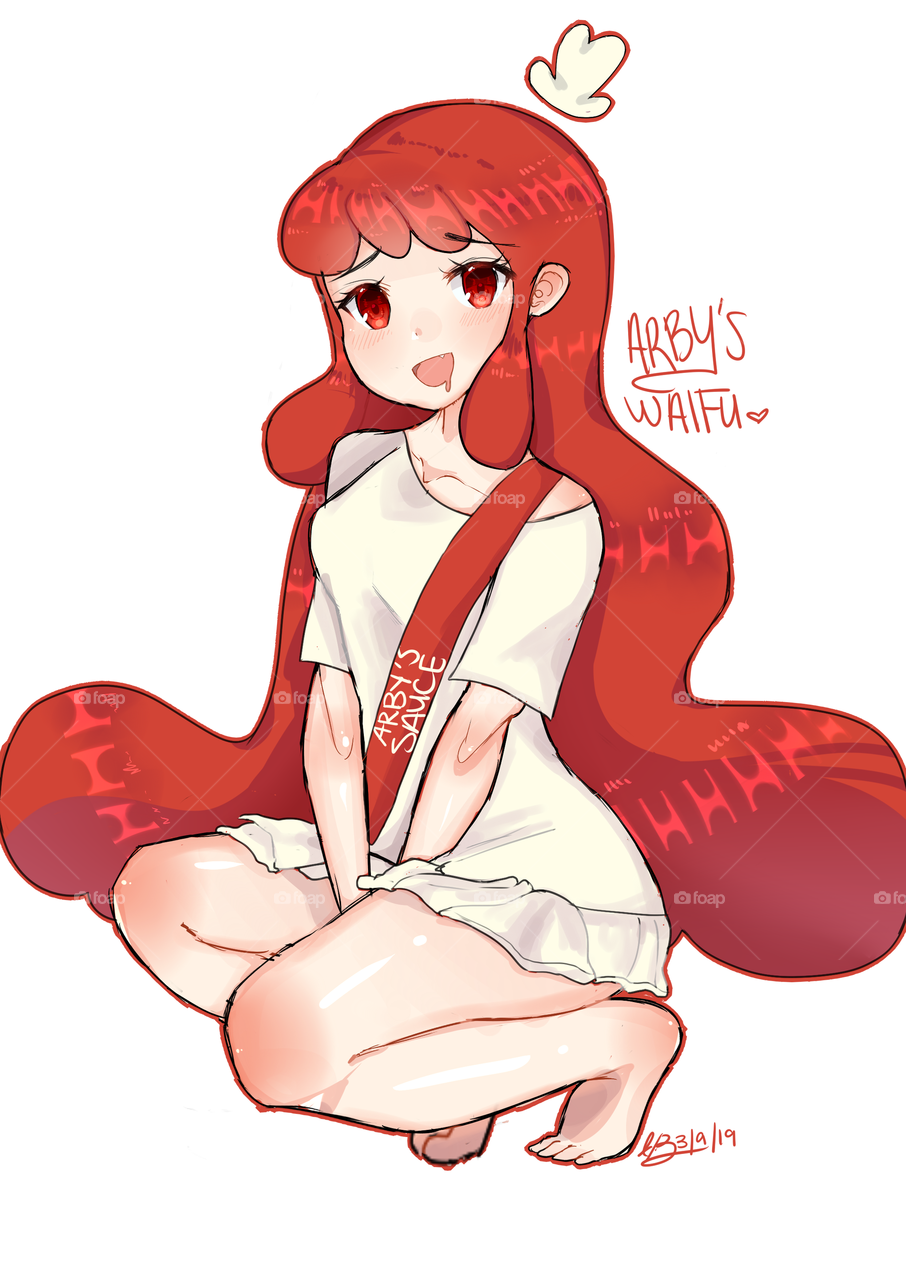 a drawing of the arby’s waifu, full body with full colors, and can be printed out if you so choose to. :) 