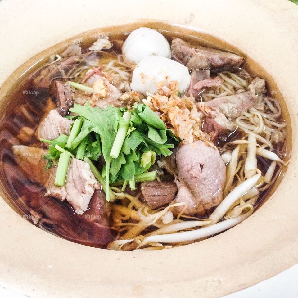 Thai Noodle in Pork soup. Every corner of Bangkok have shop where you can find unique dishes with particular taste.