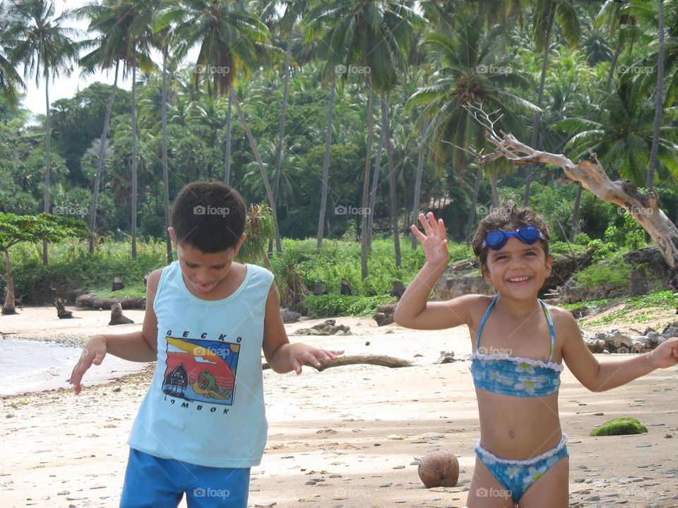 Happiness and silliness at the beach,  enjoying nature