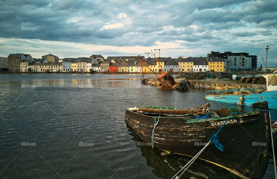 Sunken old boat in the Corrib River at Galway City